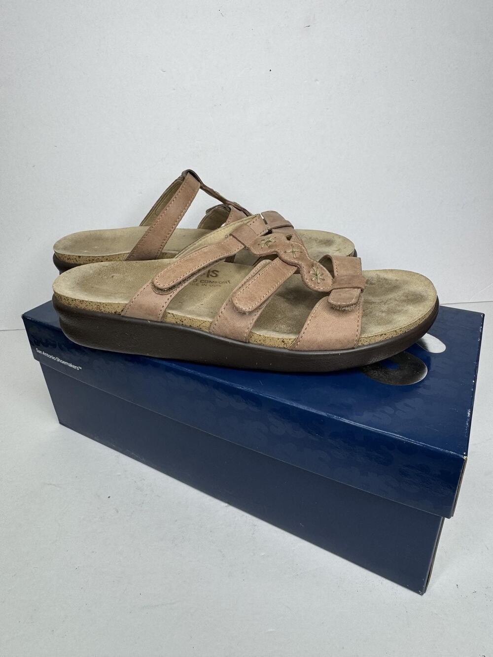 SAS Naples Sandals Womens Size 9 40 Praline Leather Slide Wedge Comfort USA